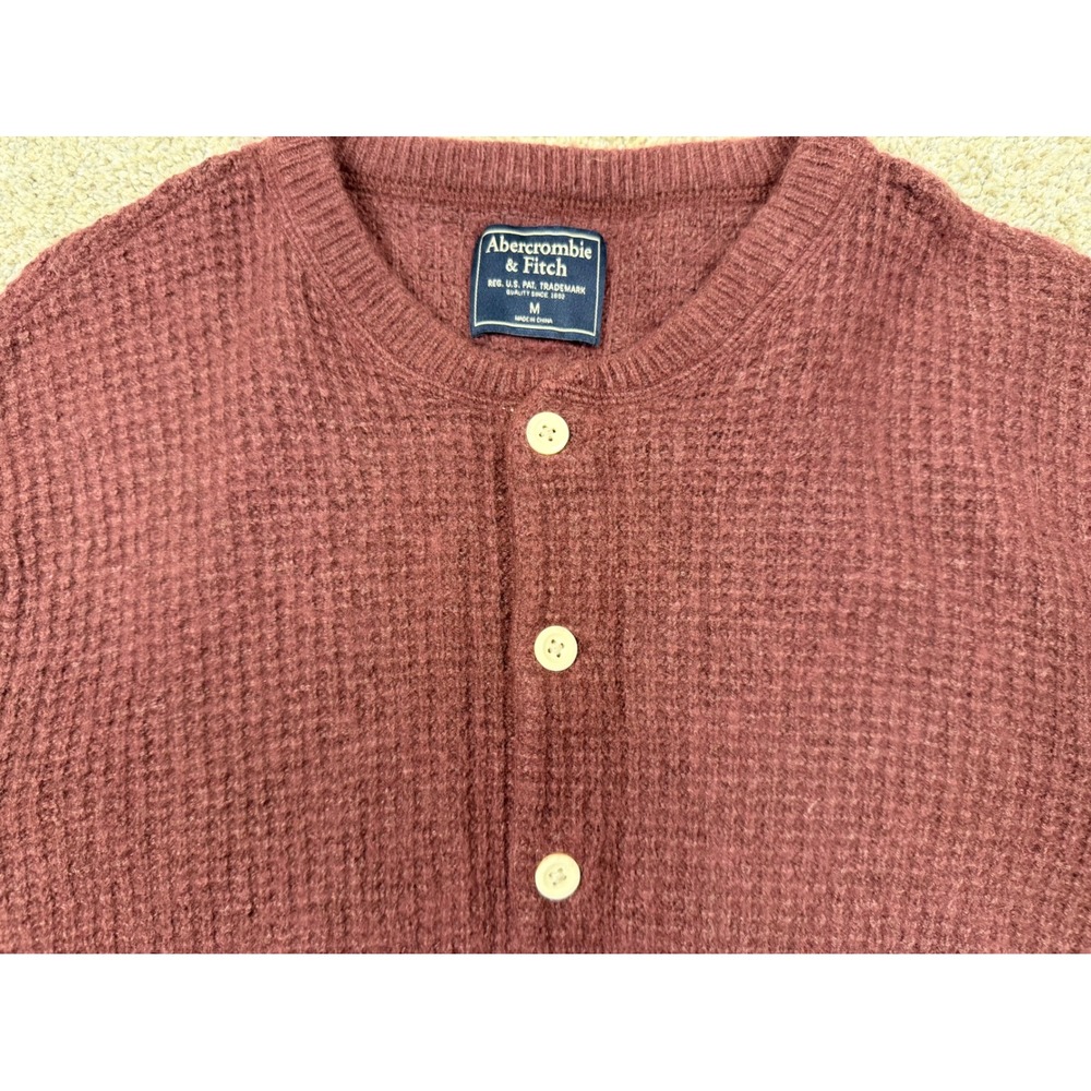 Abercrombie & Fitch Burgundy Waffle Knit Henley Sweater Maroon Womens Medium - Picture 2 of 4